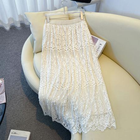 FA46338# 大码蕾丝两面穿压褶仙女蕾丝加绒加厚A字半身长裙 服裝批發女裝批發服飾貨源