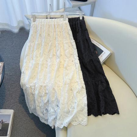 FA46339# 大码白色芭蕾风蛋糕仙女蕾丝加绒加厚A字半身长裙 服裝批發女裝批發服飾貨源