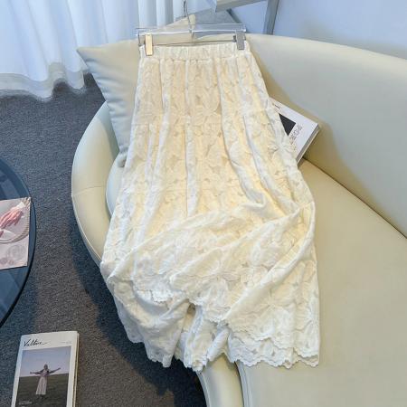 FA46339# 大码白色芭蕾风蛋糕仙女蕾丝加绒加厚A字半身长裙 服裝批發女裝批發服飾貨源