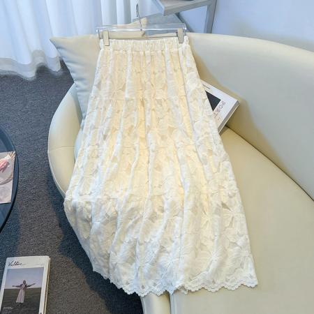FA46339# 大码白色芭蕾风蛋糕仙女蕾丝加绒加厚A字半身长裙 服裝批發女裝批發服飾貨源