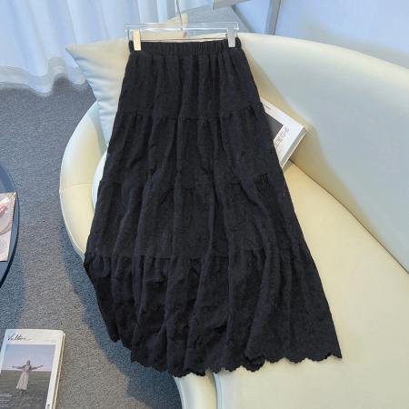 FA46339# 大码白色芭蕾风蛋糕仙女蕾丝加绒加厚A字半身长裙 服裝批發女裝批發服飾貨源