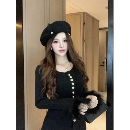 FA46341# 小香风毛毛袖针织打底衫女秋冬今年流行的毛衣内搭上衣 服裝批發女裝批發服飾貨源