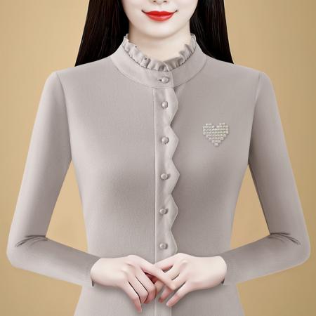FA46344# 秋冬季新品时尚气质百搭长袖绣花套头加厚打底衫减龄上衣 服裝批發女裝批發服飾貨源