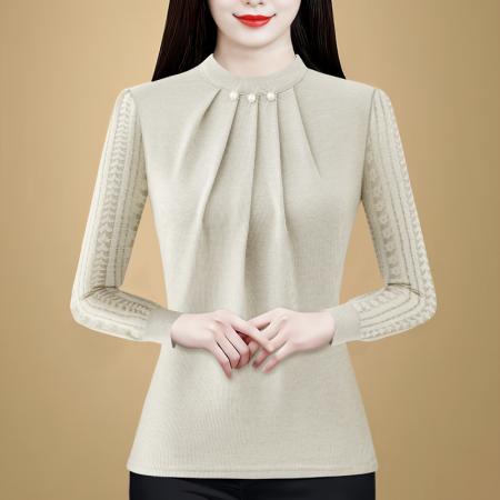 FA46345# 秋冬新款纯色三粒珠子款气质百搭衬衫 服裝批發女裝批發服飾貨源