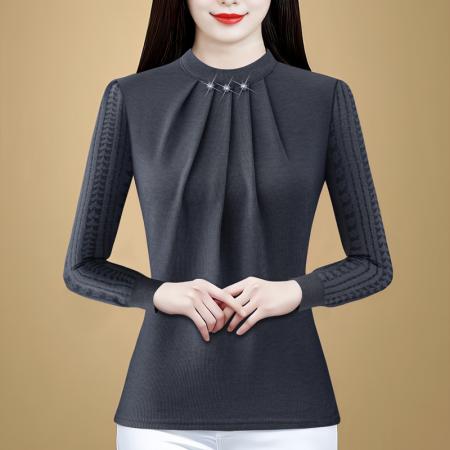 FA46345# 秋冬新款纯色三粒珠子款气质百搭衬衫 服裝批發女裝批發服飾貨源