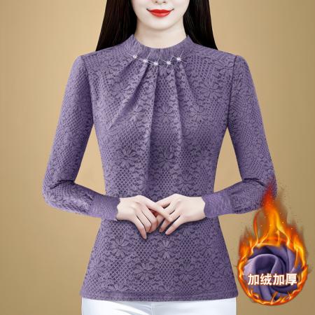 FA46346# 秋冬新款加绒保暖五粒珠子款长袖气质百搭衬衫打底衫 服裝批發女裝批發服飾貨源