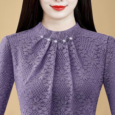 FA46346# 秋冬新款加绒保暖五粒珠子款长袖气质百搭衬衫打底衫 服裝批發女裝批發服飾貨源