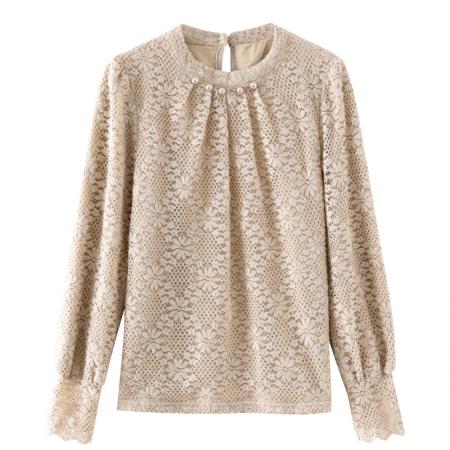 FA46346# 秋冬新款加绒保暖五粒珠子款长袖气质百搭衬衫打底衫 服裝批發女裝批發服飾貨源