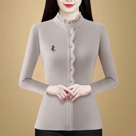 FA46348# 秋冬季新品时尚气质百搭长袖绣花套头加厚打底衫减龄女士上衣 服裝批發女裝批發服飾貨源