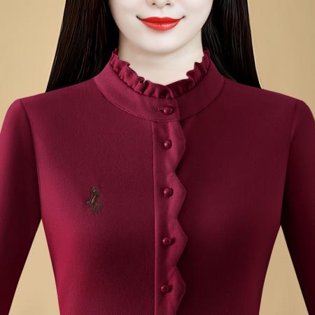 FA46348# 秋冬季新品时尚气质百搭长袖绣花套头加厚打底衫减龄女士上衣 服裝批發女裝批發服飾貨源