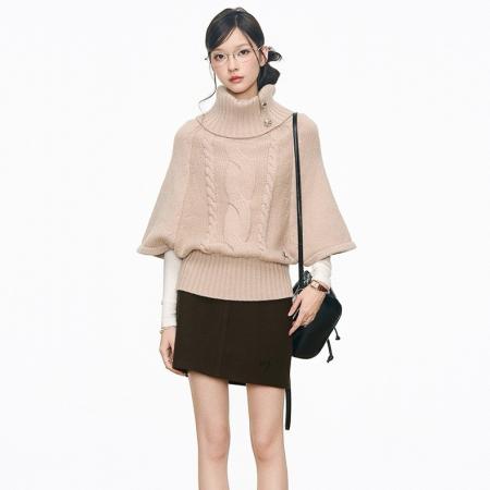 FA46352# 秋季新款女高级减龄时尚好看流行高领银扣毛衣上衣女针织衫 服裝批發女裝批發服飾貨源