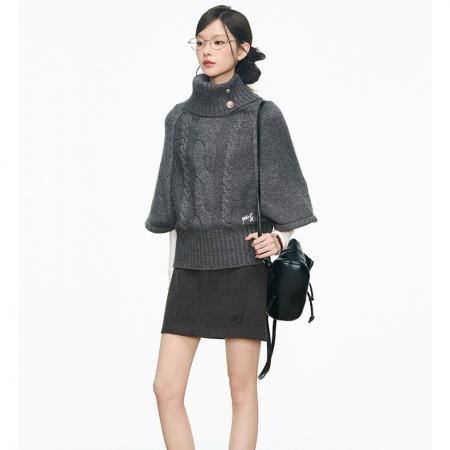 FA46352# 秋季新款女高级减龄时尚好看流行高领银扣毛衣上衣女针织衫 服裝批發女裝批發服飾貨源