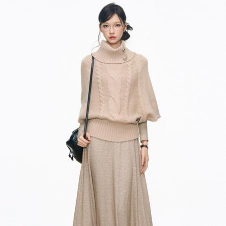 FA46352# 秋季新款女高级减龄时尚好看流行高领银扣毛衣上衣女针织衫 服裝批發女裝批發服飾貨源