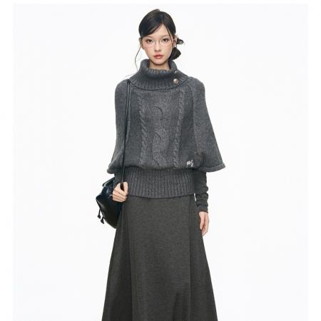 FA46352# 秋季新款女高级减龄时尚好看流行高领银扣毛衣上衣女针织衫 服裝批發女裝批發服飾貨源