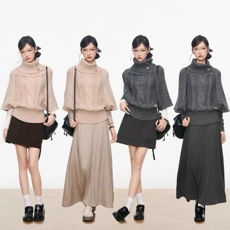 FA46352# 秋季新款女高级减龄时尚好看流行高领银扣毛衣上衣女针织衫 服裝批發女裝批發服飾貨源