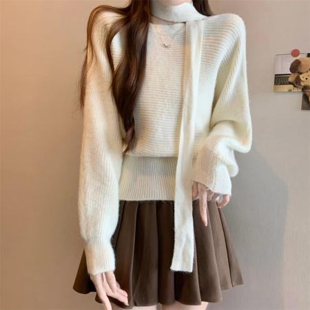 FA46366# 新版韩风设计感一字肩长袖针织衫毛衣 服裝批發女裝批發服飾貨源