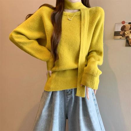 FA46366# 新版韩风设计感一字肩长袖针织衫毛衣 服裝批發女裝批發服飾貨源