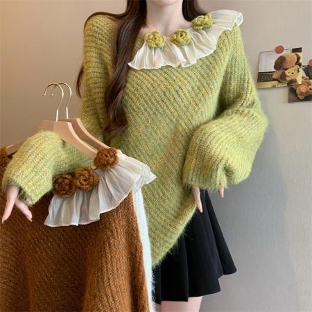 FA46367# 新版韩风设计感不规则立体花朵针织衫毛衣 服裝批發女裝批發服飾貨源