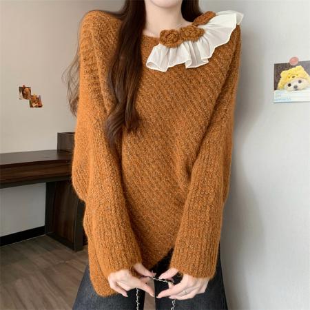 FA46367# 新版韩风设计感不规则立体花朵针织衫毛衣 服裝批發女裝批發服飾貨源