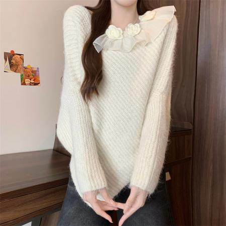 FA46367# 新版韩风设计感不规则立体花朵针织衫毛衣 服裝批發女裝批發服飾貨源