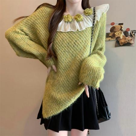 FA46367# 新版韩风设计感不规则立体花朵针织衫毛衣 服裝批發女裝批發服飾貨源