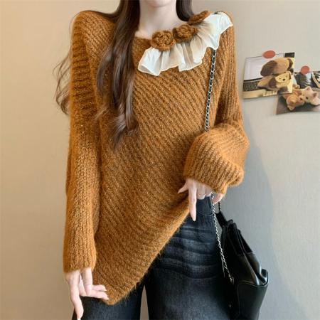 FA46367# 新版韩风设计感不规则立体花朵针织衫毛衣 服裝批發女裝批發服飾貨源