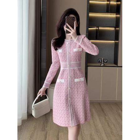 FA46372# 秋冬新款名媛小香风时尚针织高腰连衣裙长袖内搭打底毛衣裙 服裝批發女裝批發服飾貨源