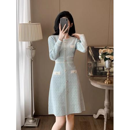 FA46372# 秋冬新款名媛小香风时尚针织高腰连衣裙长袖内搭打底毛衣裙 服裝批發女裝批發服飾貨源