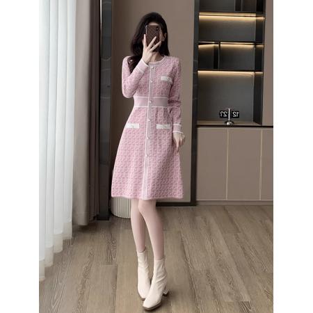 FA46372# 秋冬新款名媛小香风时尚针织高腰连衣裙长袖内搭打底毛衣裙 服裝批發女裝批發服飾貨源