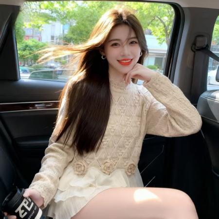 FA46374# 冬季新款韩版时尚气质雪纺拼接毛衣宽松简约百搭纯色上衣 服裝批發女裝批發服飾貨源