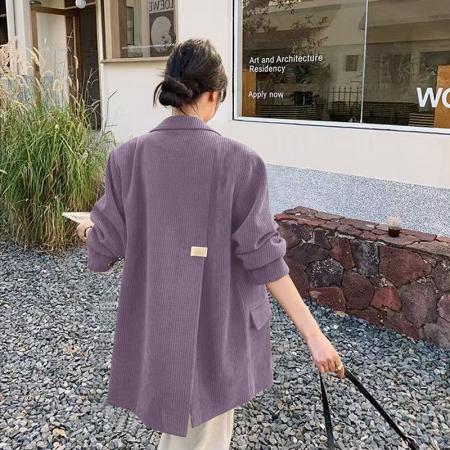 FA46376# 后背开叉灯芯绒西装外套女秋新款小个子气质名媛宽松休闲西服 服裝批發女裝批發服飾貨源