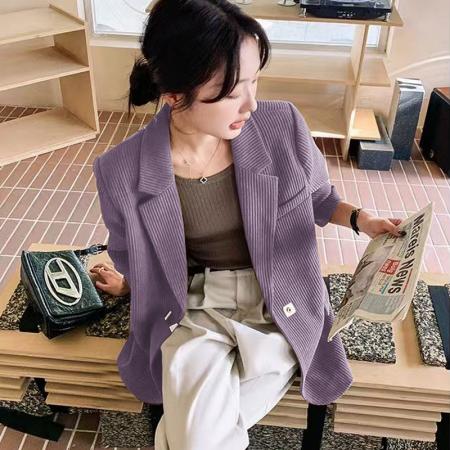 FA46376# 后背开叉灯芯绒西装外套女秋新款小个子气质名媛宽松休闲西服 服裝批發女裝批發服飾貨源