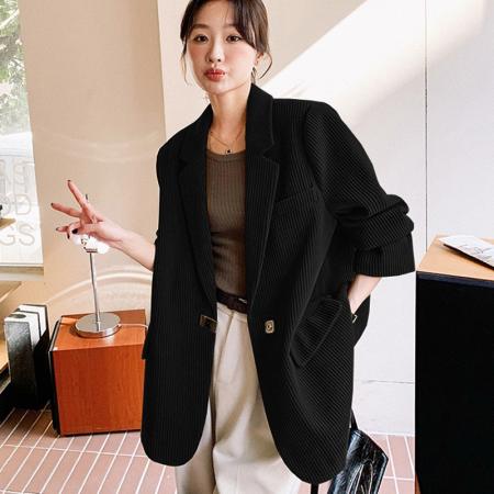 FA46376# 后背开叉灯芯绒西装外套女秋新款小个子气质名媛宽松休闲西服 服裝批發女裝批發服飾貨源