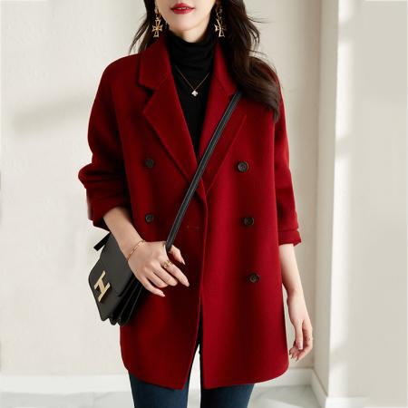 FA46378# 秋冬新款韩版呢子大衣女双排扣西装领显瘦毛呢外套小个子上衣 服裝批發女裝批發服飾貨源