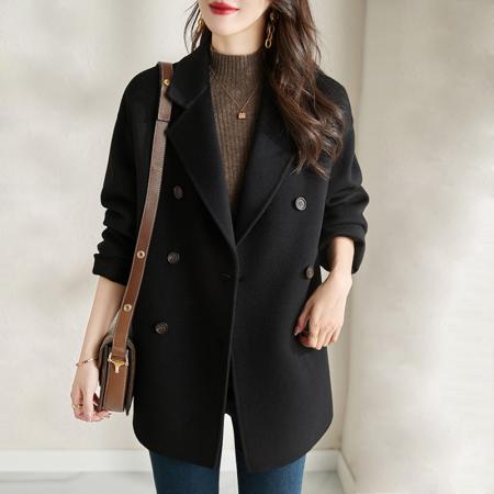 FA46378# 秋冬新款韩版呢子大衣女双排扣西装领显瘦毛呢外套小个子上衣 服裝批發女裝批發服飾貨源