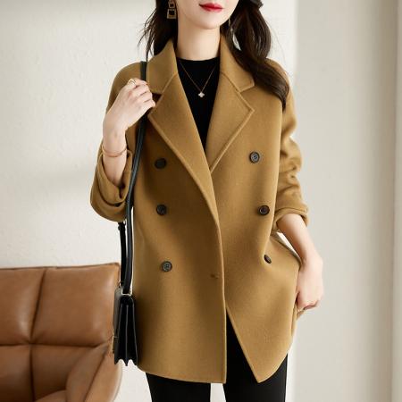 FA46378# 秋冬新款韩版呢子大衣女双排扣西装领显瘦毛呢外套小个子上衣 服裝批發女裝批發服飾貨源