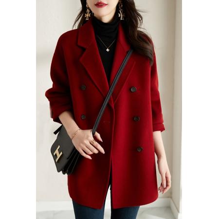 FA46378# 秋冬新款韩版呢子大衣女双排扣西装领显瘦毛呢外套小个子上衣 服裝批發女裝批發服飾貨源