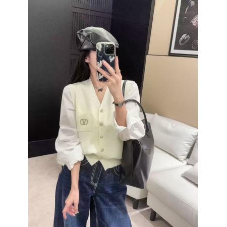 FA46382# 欧洲站早春新款欧货格子长袖衬衫拼接羊毛针织衫+披肩假两件 服裝批發女裝批發服飾貨源