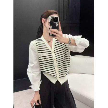 FA46382# 欧洲站早春新款欧货格子长袖衬衫拼接羊毛针织衫+披肩假两件 服裝批發女裝批發服飾貨源