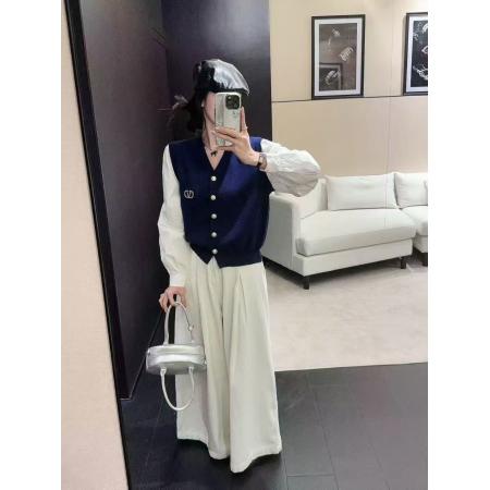 FA46382# 欧洲站早春新款欧货格子长袖衬衫拼接羊毛针织衫+披肩假两件 服裝批發女裝批發服飾貨源