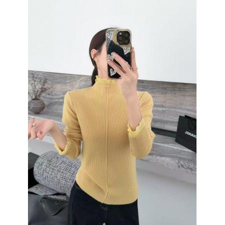 FA46383# 秋冬新款烫钻修身显瘦柔软针织打底衫女气质木耳边纯色半高领上衣 服裝批發女裝批發服飾貨源