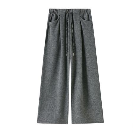 FA46386# 加绒加厚羊绒弯刀裤女秋冬高腰垂感休闲运动麻黑色直筒阔腿裤 服裝批發女裝批發服飾貨源