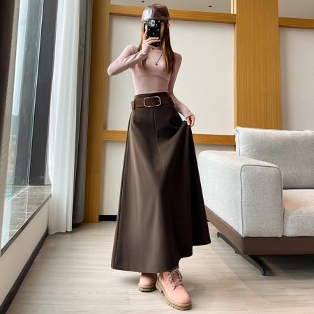 FA46389# 毛呢半身裙女秋冬新款高腰显瘦垂感a字中长款大摆伞裙 服裝批發女裝批發服飾貨源