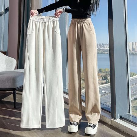 FA46392# 新款加厚窄版香蕉阔腿裤女加绒长裤冬季运动直筒卫裤子 服裝批發女裝批發服飾貨源