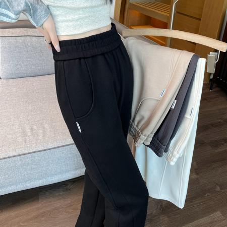 FA46392# 新款加厚窄版香蕉阔腿裤女加绒长裤冬季运动直筒卫裤子 服裝批發女裝批發服飾貨源