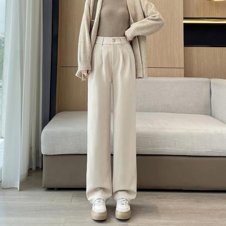 FA46393# 毛呢阔腿裤秋冬新款直筒宽松高腰冬季休闲裤秋冬加绒女裤 服裝批發女裝批發服飾貨源