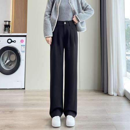 FA46393# 毛呢阔腿裤秋冬新款直筒宽松高腰冬季休闲裤秋冬加绒女裤 服裝批發女裝批發服飾貨源