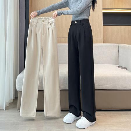 FA46393# 毛呢阔腿裤秋冬新款直筒宽松高腰冬季休闲裤秋冬加绒女裤 服裝批發女裝批發服飾貨源