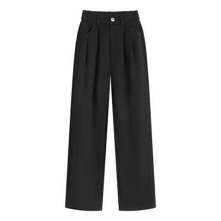 FA46393# 毛呢阔腿裤秋冬新款直筒宽松高腰冬季休闲裤秋冬加绒女裤 服裝批發女裝批發服飾貨源