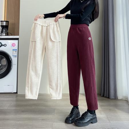 FA46394# @羊毛阔腿裤秋冬直筒显瘦香蕉裤哈伦加绒椎板大码萝卜奶奶裤 服裝批發女裝批發服飾貨源